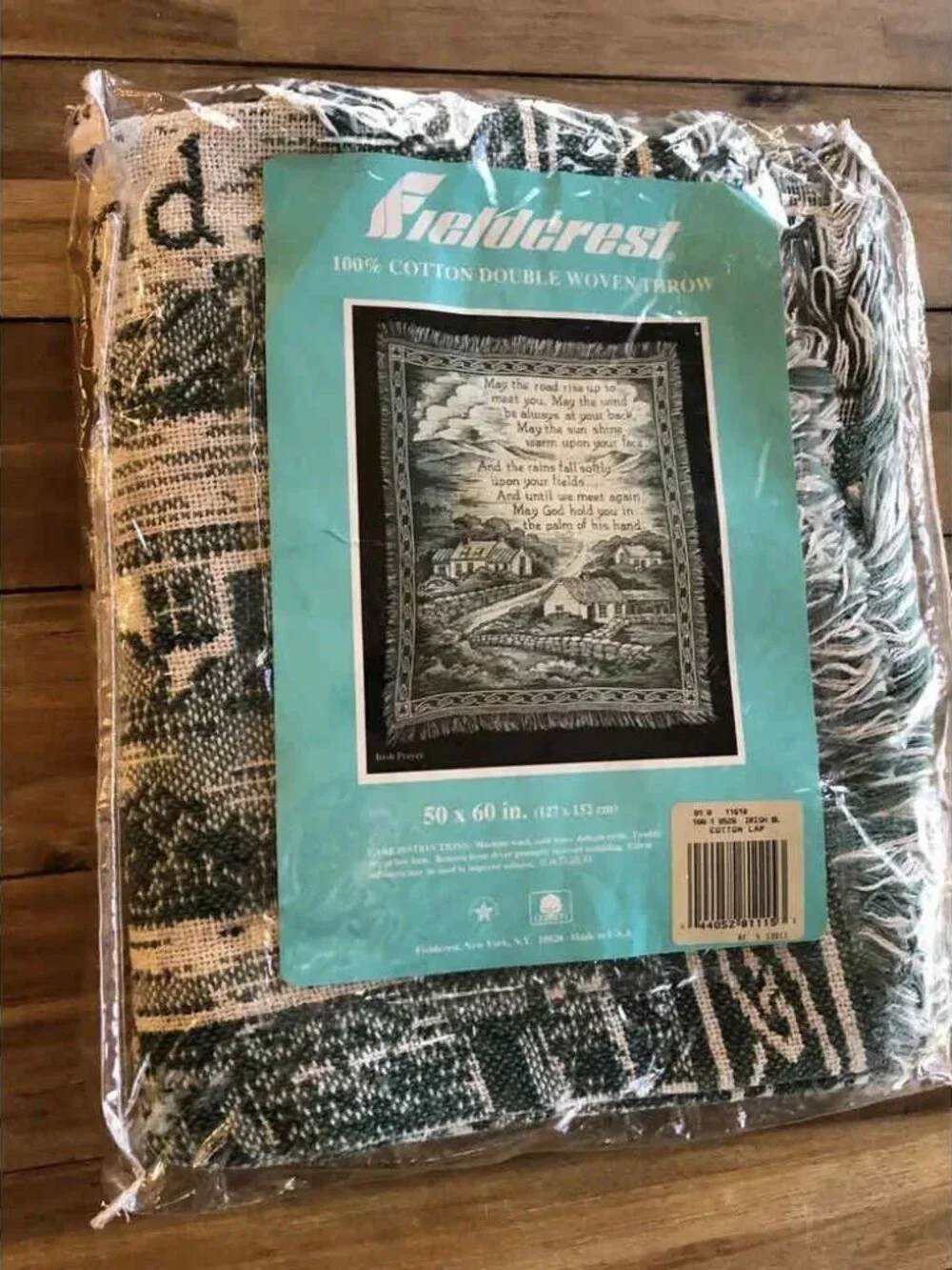 Vintage Fieldcrest Irish Blessing Tapestry Throw Blanket - Celtic Knot Border
